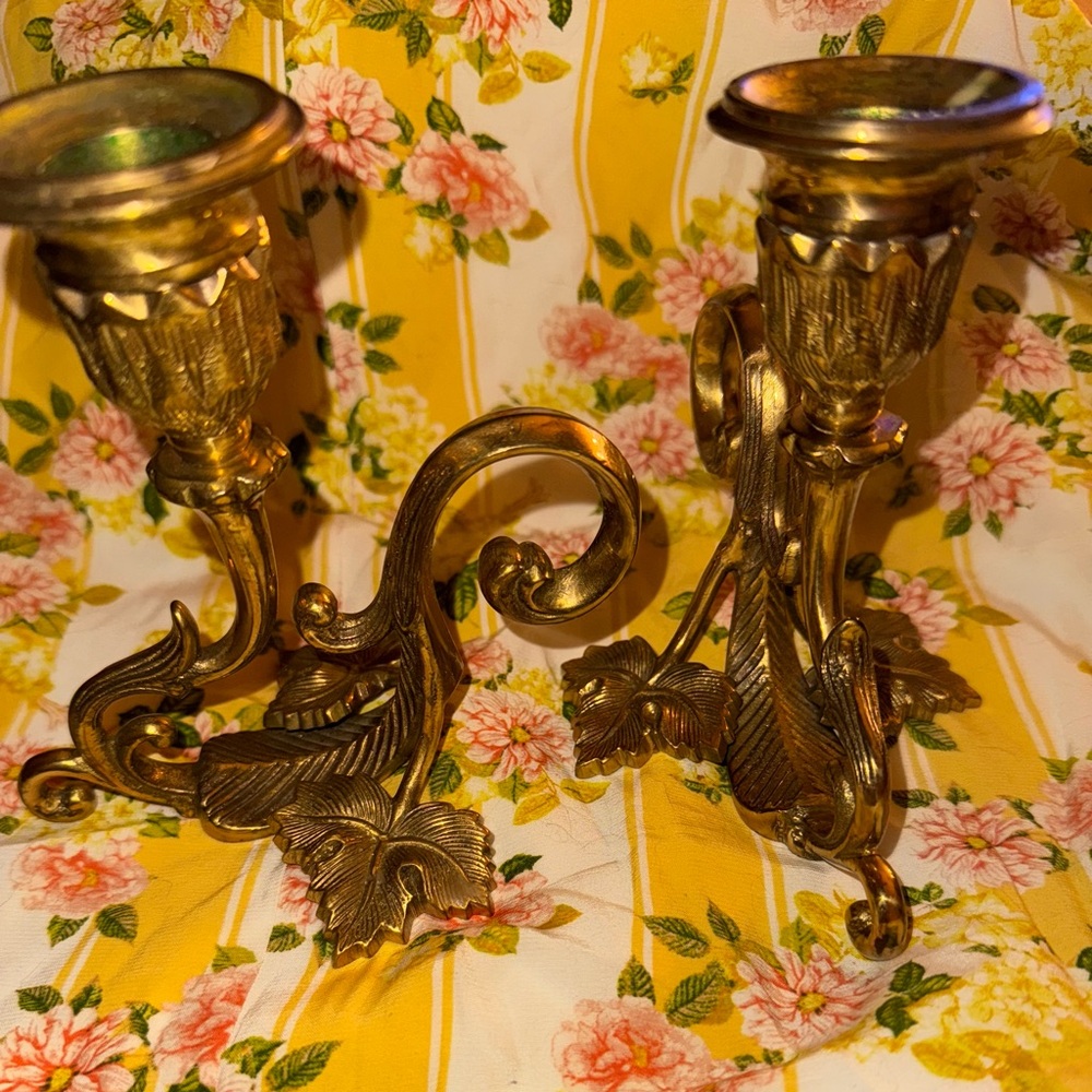 Art Nouveau/Victorian VTG Brass Pair Chamber Candleholders